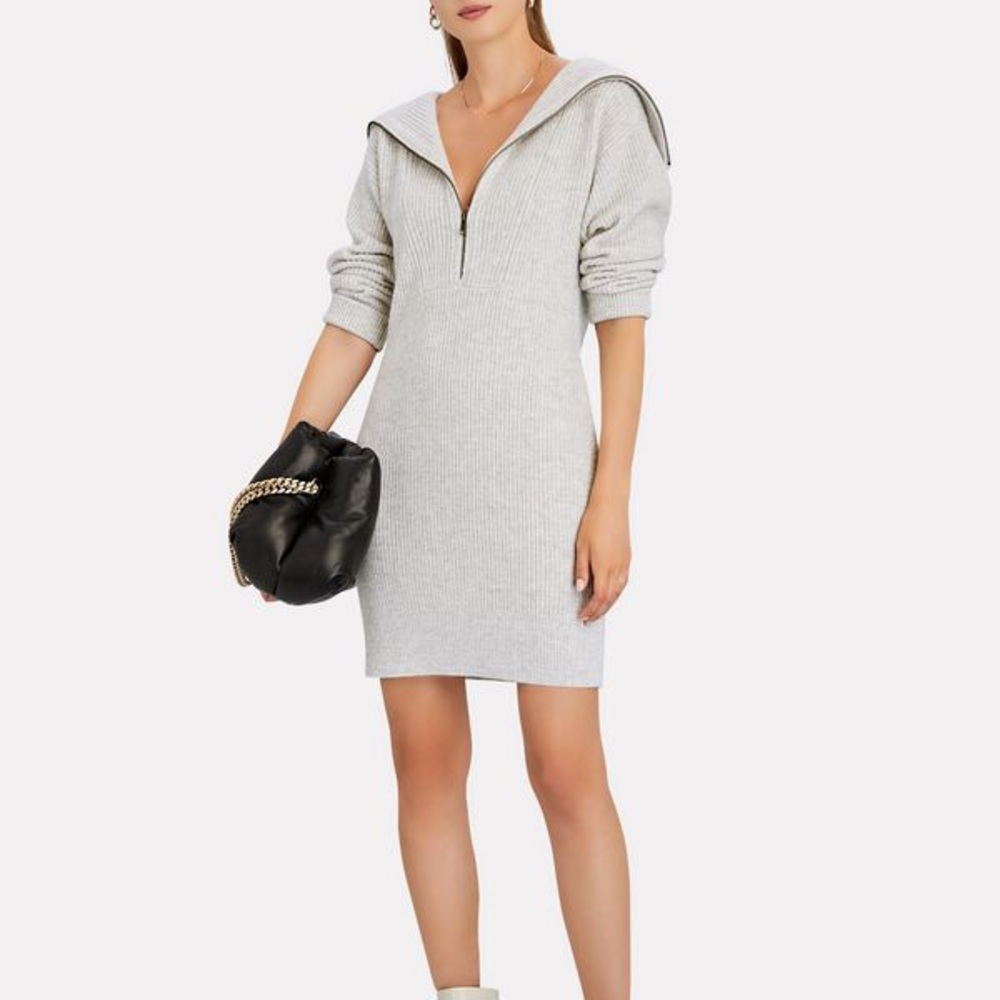 Intermix half zip cashmere sweater dress gray
